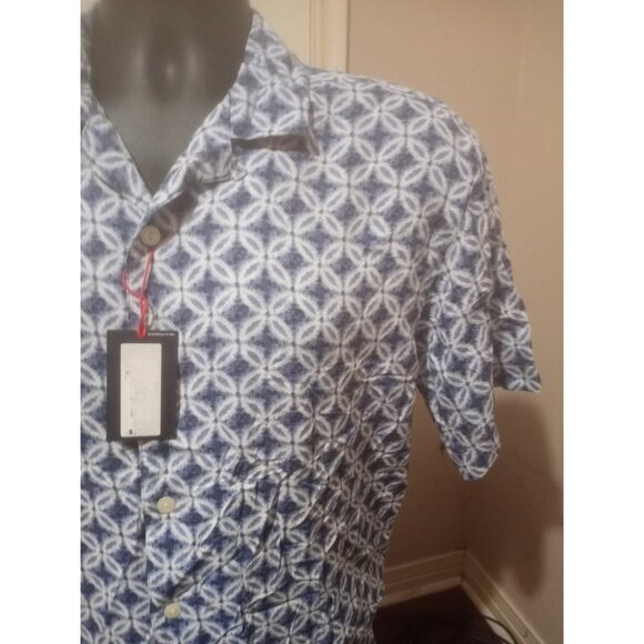 Men's Cremieux Short Sleeve Buton Up Shirt Large L Blue Diamond Print Rayon NWT - Picture 7 of 14
